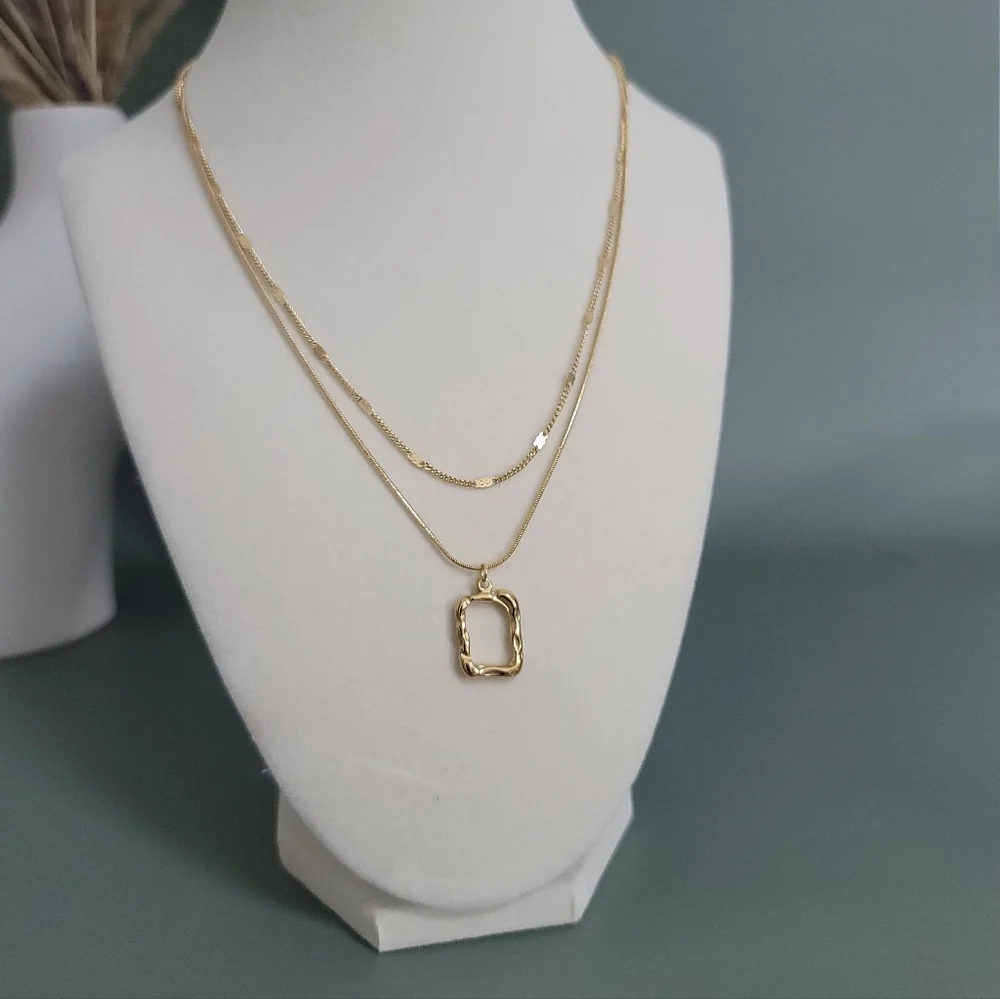 Stainless steel gold tone layered necklace